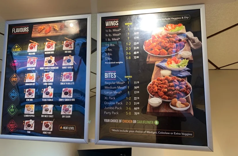 Menu, WingsUp! Cambridge