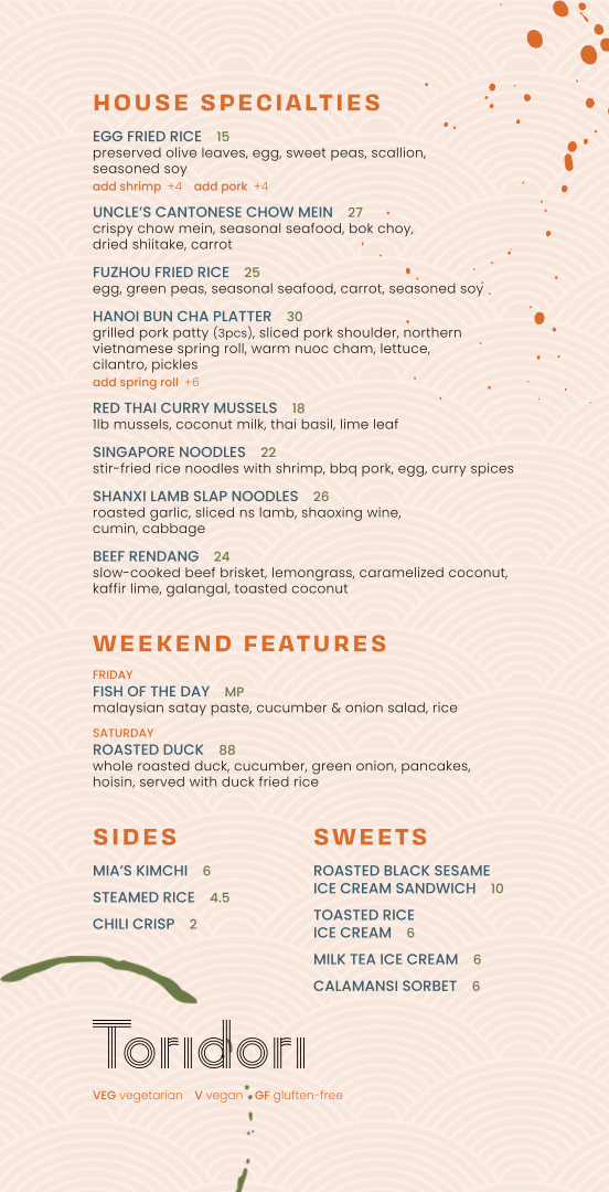 Menu, Toridori