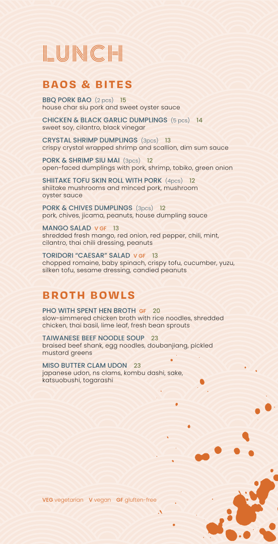 Menu, Toridori