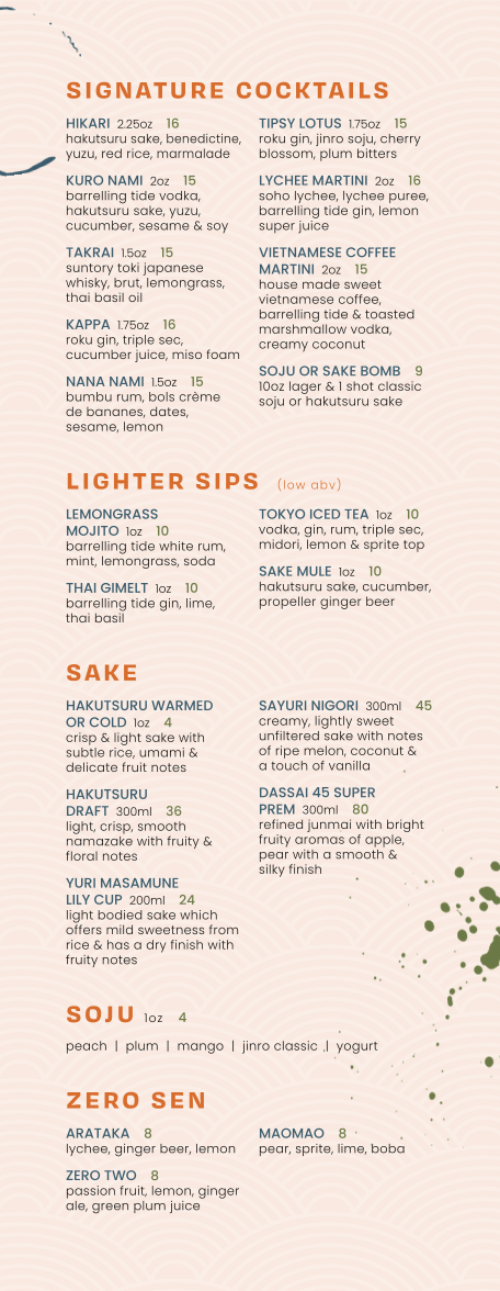 Menu, Toridori