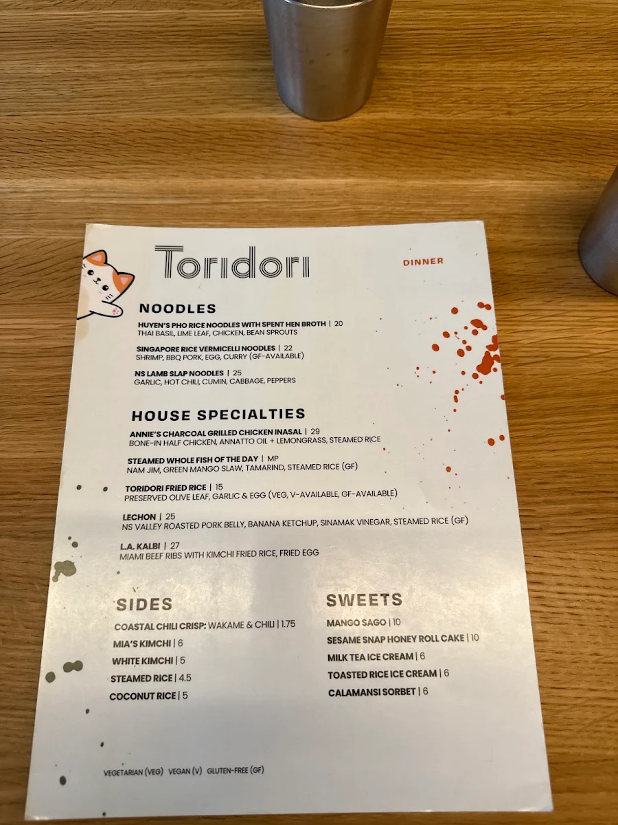Menu, Toridori