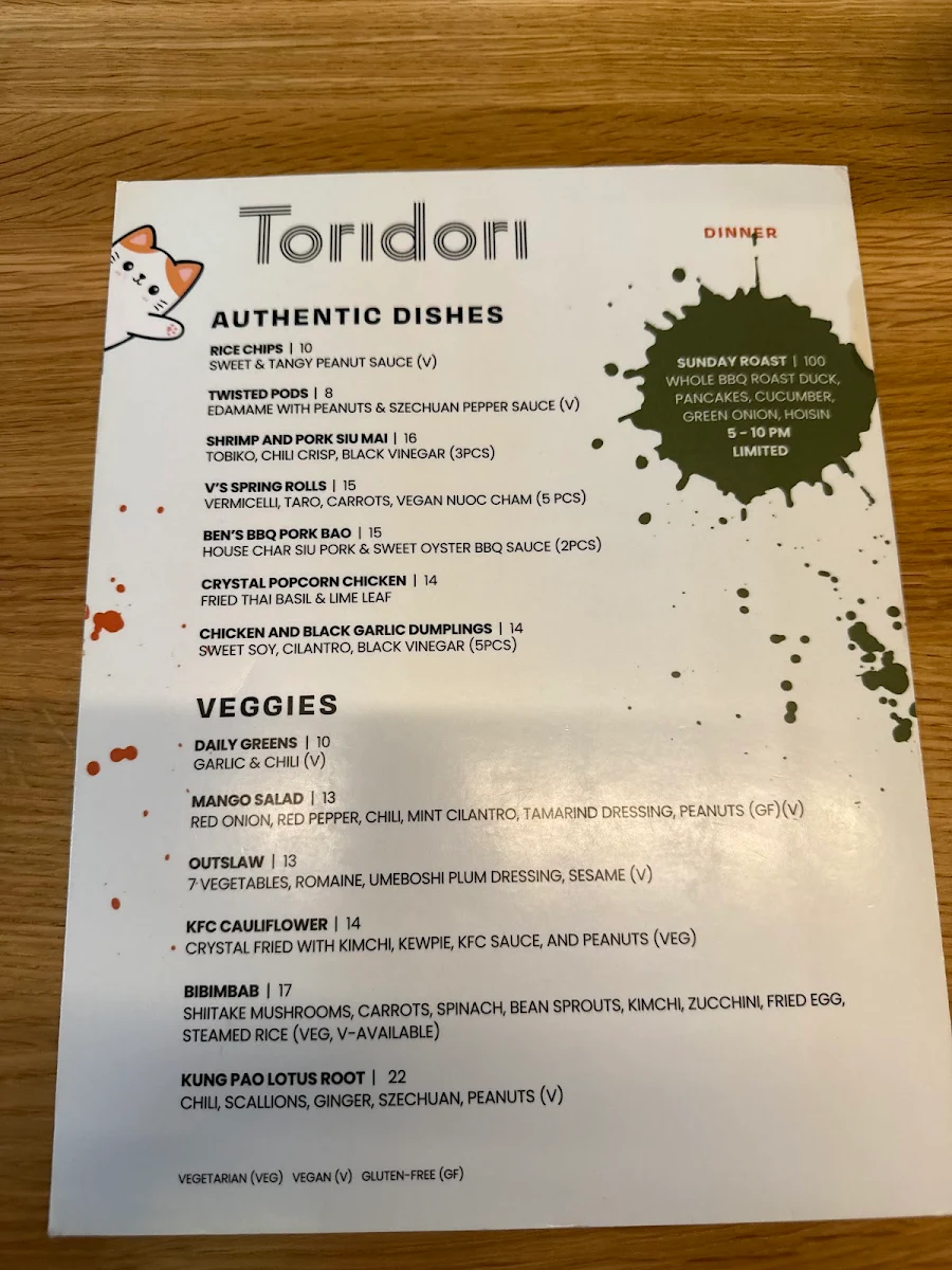 Menu, Toridori