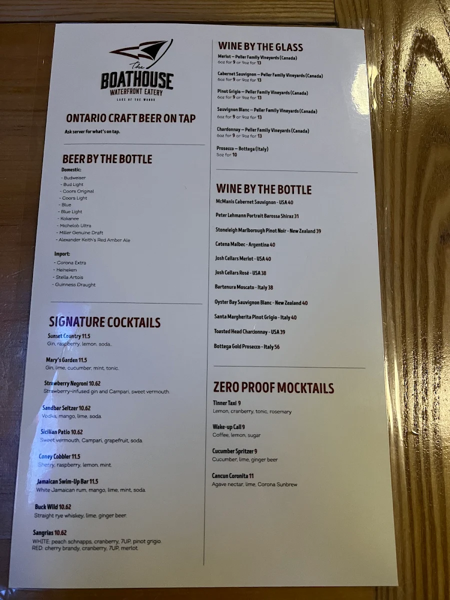 Menu, Boathouse Lakeside Grill