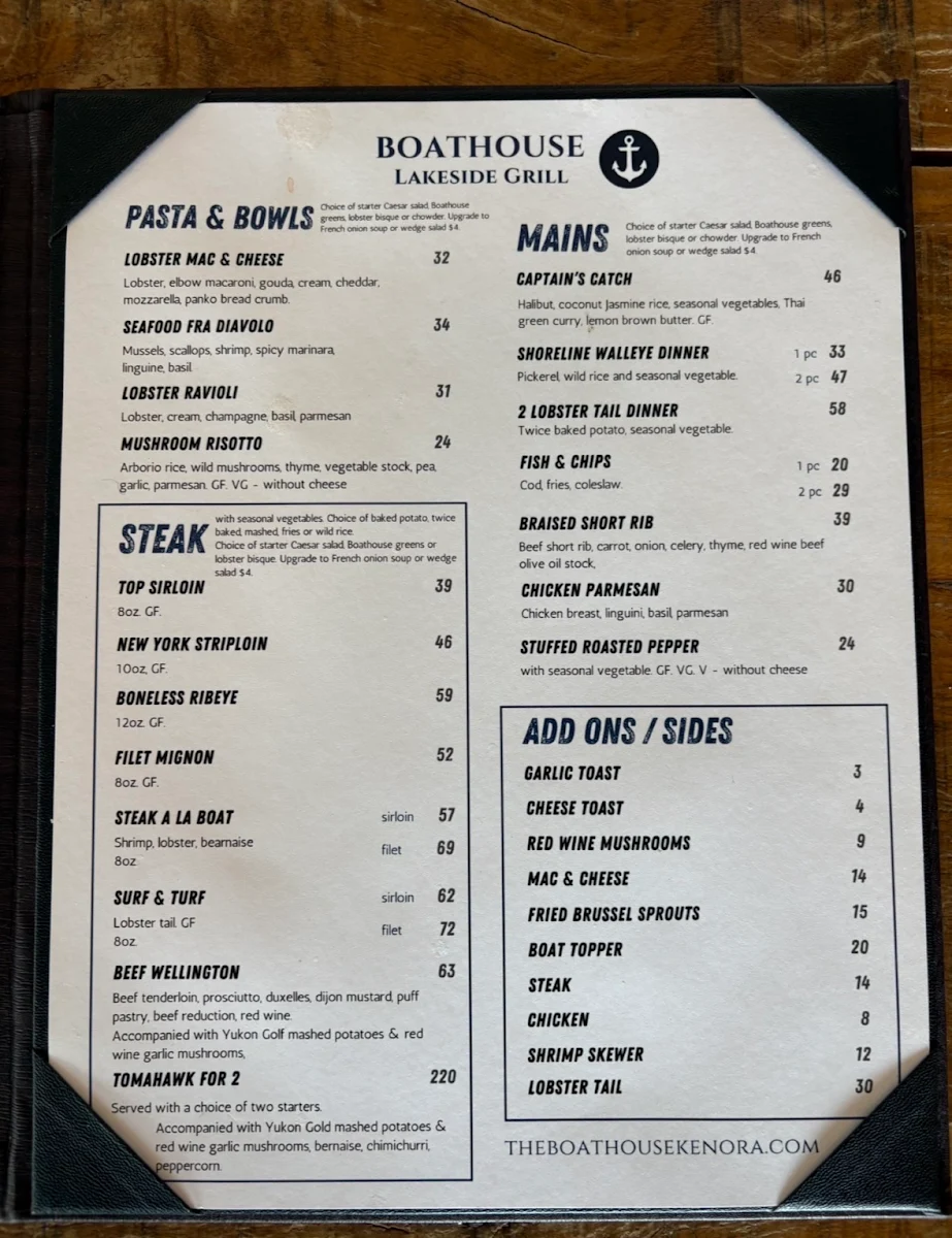 Menu, Boathouse Lakeside Grill
