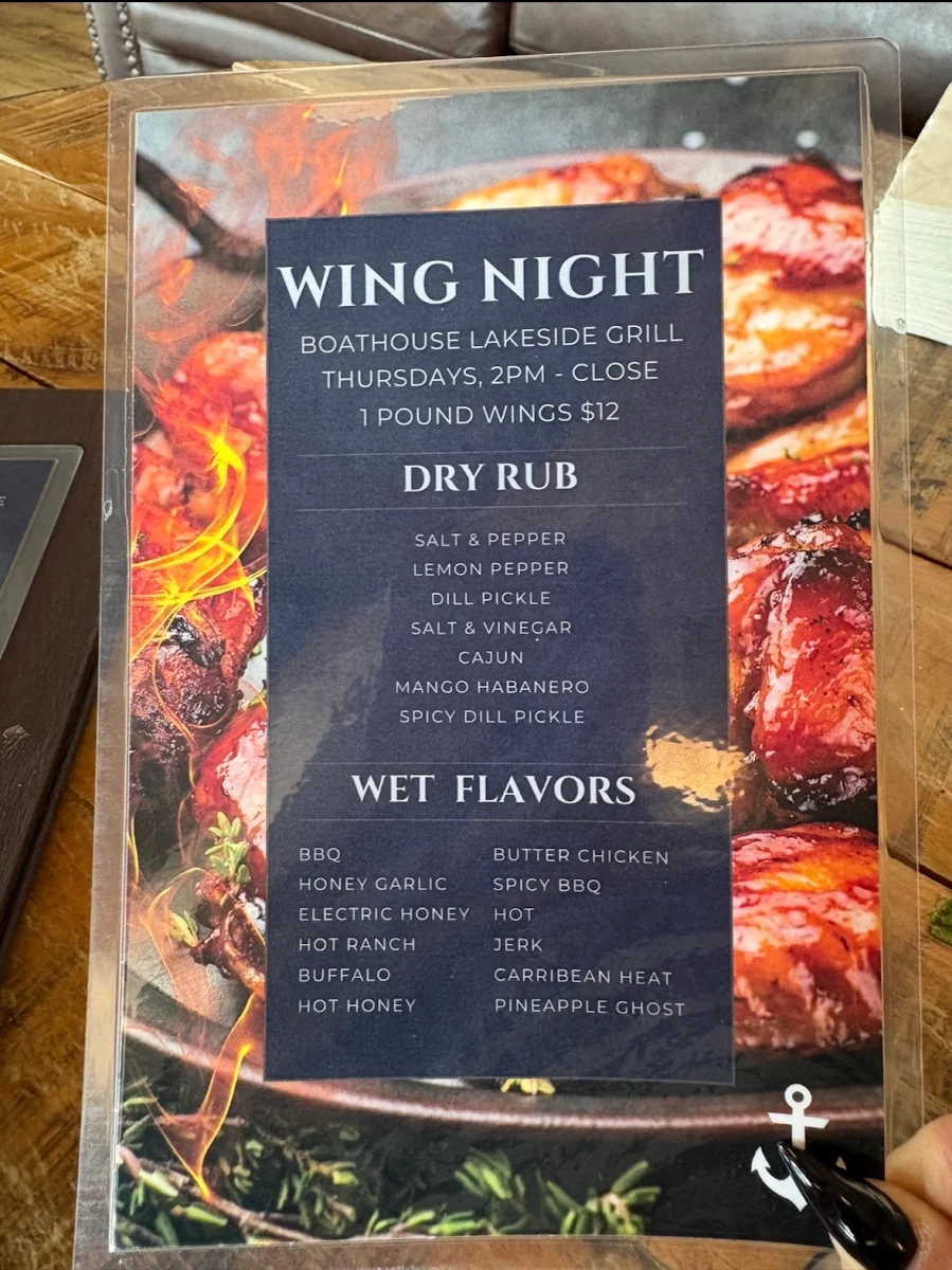Menu, Boathouse Lakeside Grill