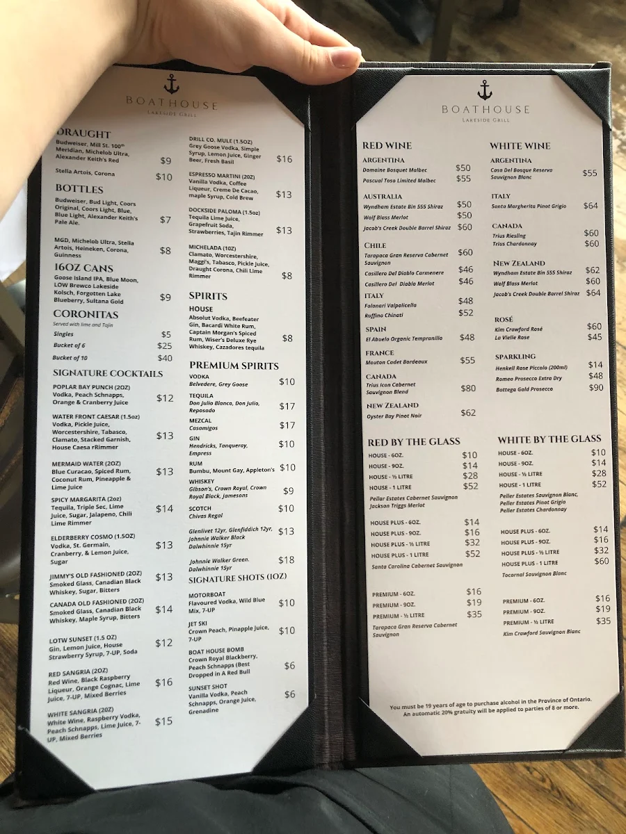 Menu, Boathouse Lakeside Grill