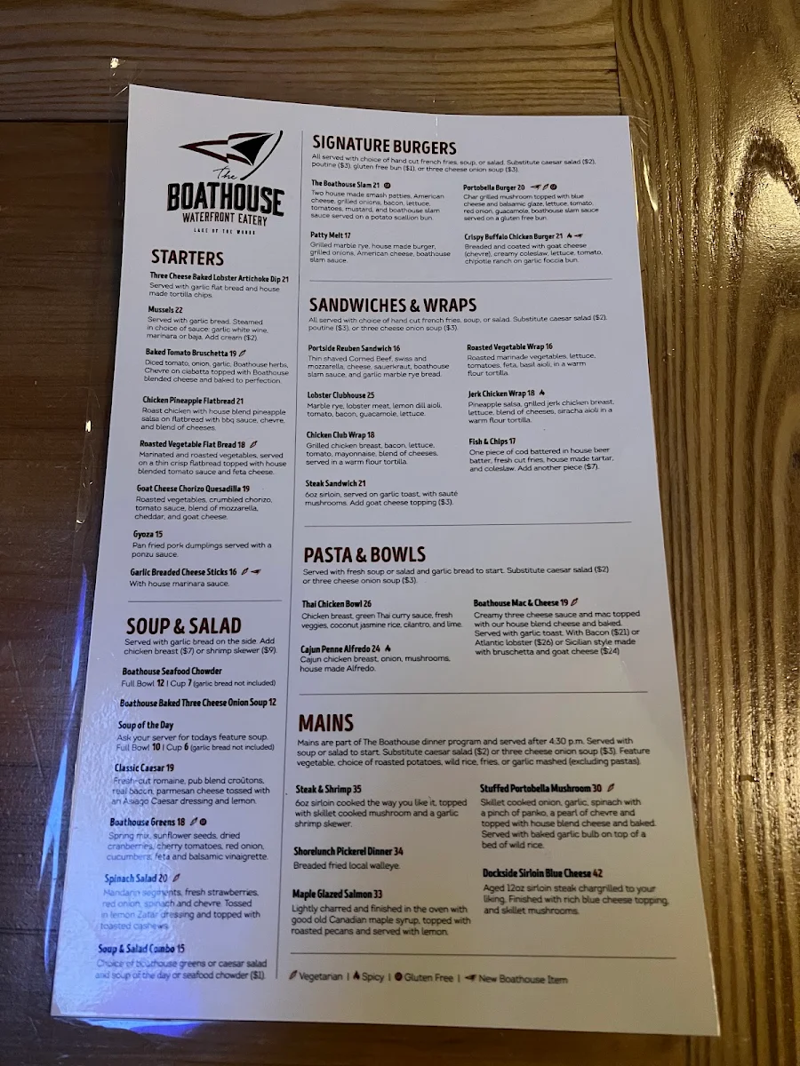 Menu, Boathouse Lakeside Grill