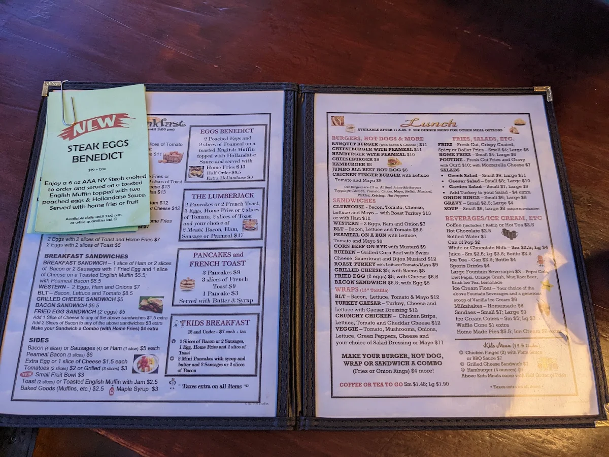 Menu, Scenery Drive Restaurant, 6193 County Road 45, Baltimore, Ontario K0K 1C0