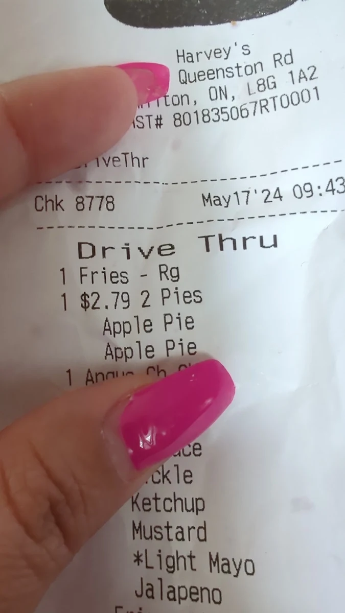 Menu, Harvey's