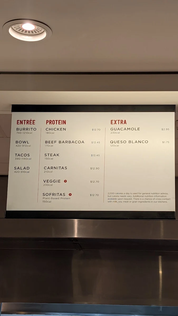 Menu, Chipotle Mexican Grill