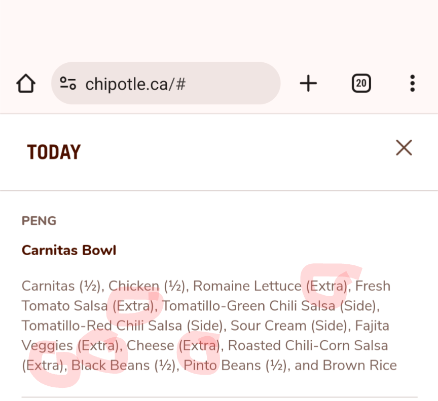 Menu, Chipotle Mexican Grill