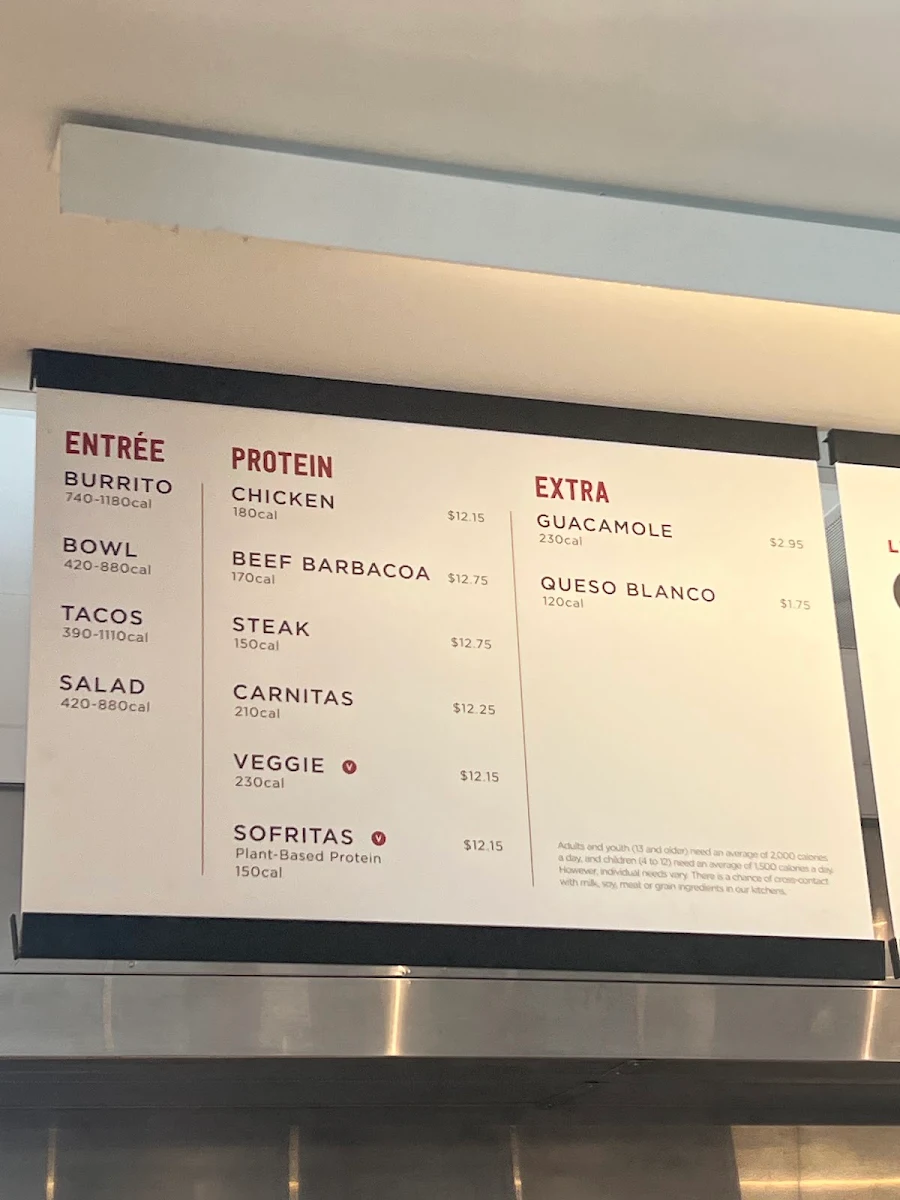 Menu, Chipotle Mexican Grill