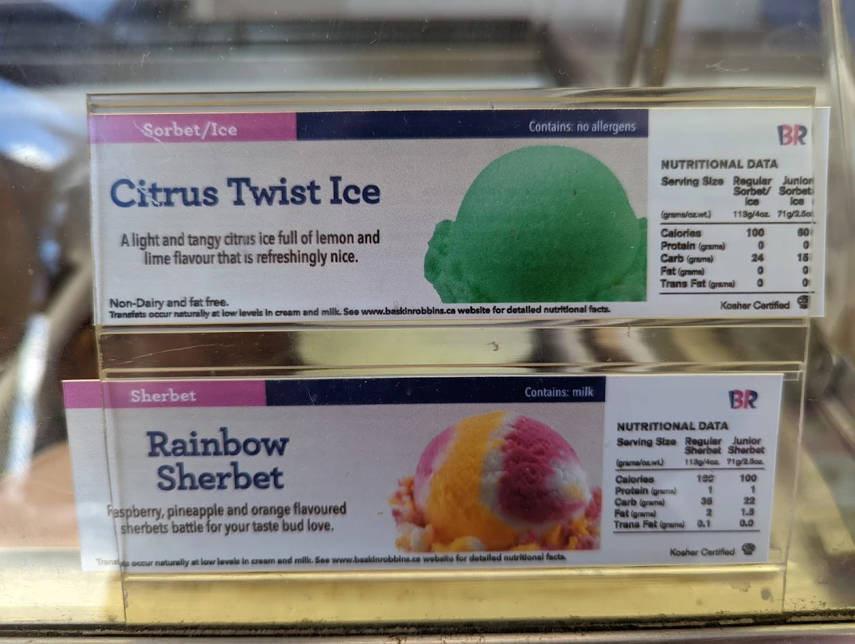 Menu, Baskin-Robbins