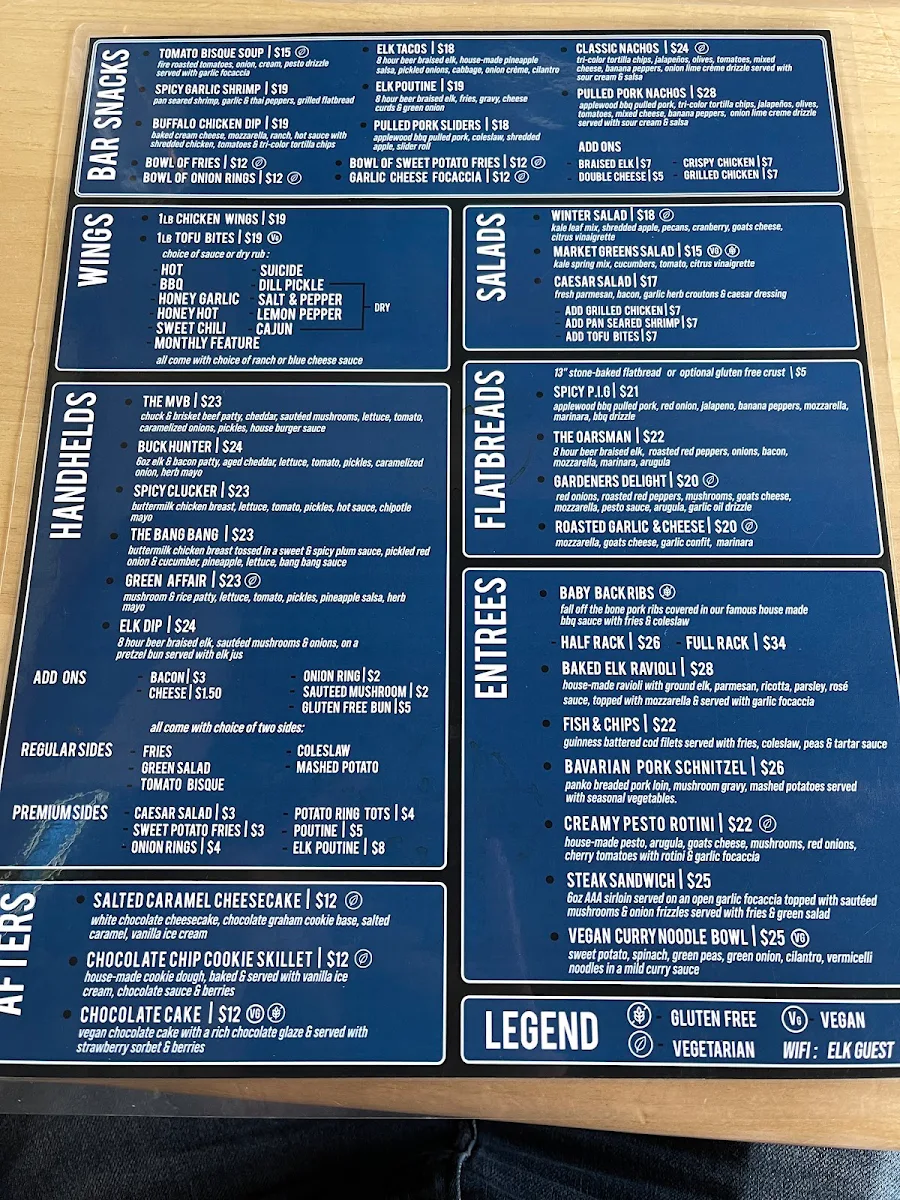 Menu, Elk & Oarsman Restaurant & Sports Bar