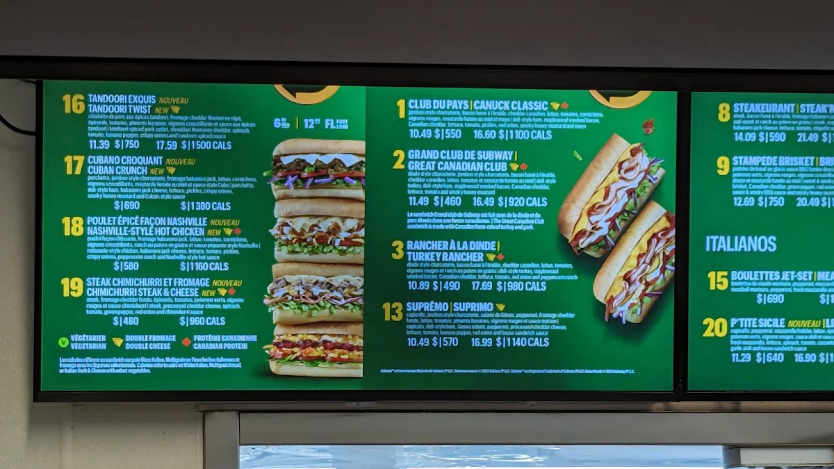 Menu, Subway