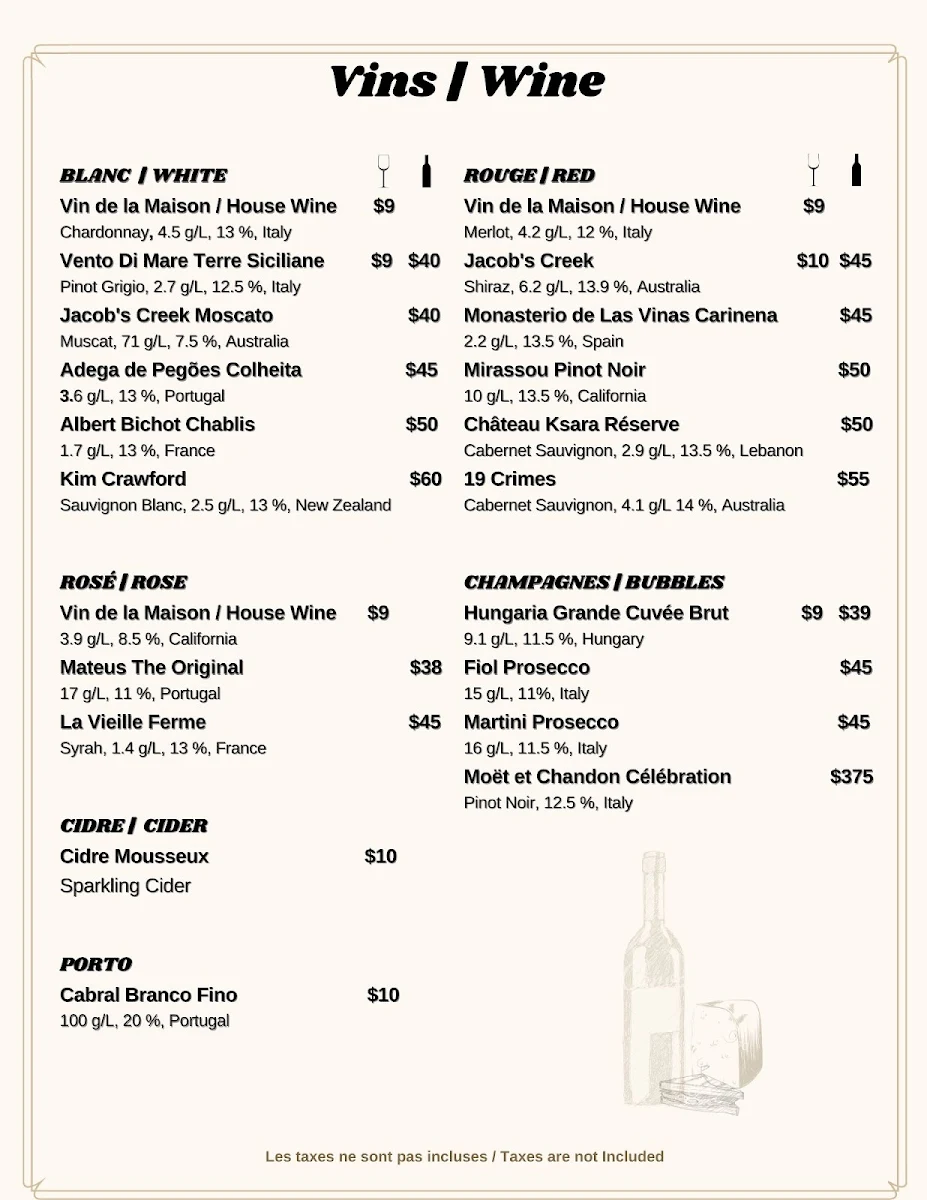 Menu, URBANISTA RESTO BAR