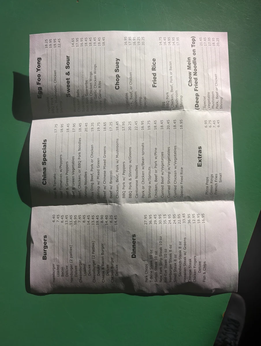Menu, China Gardens