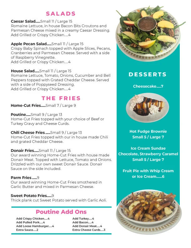Menu, Jac's Burgers and Shakes