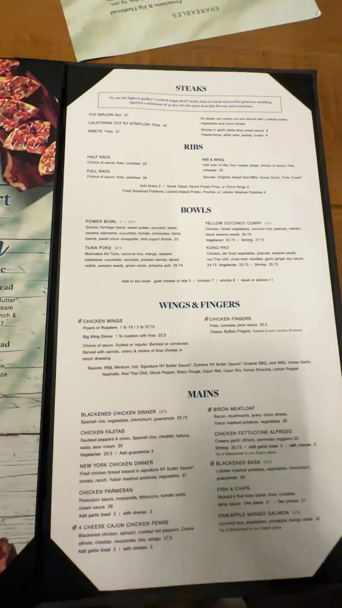 Menu, Turtle Jack's
