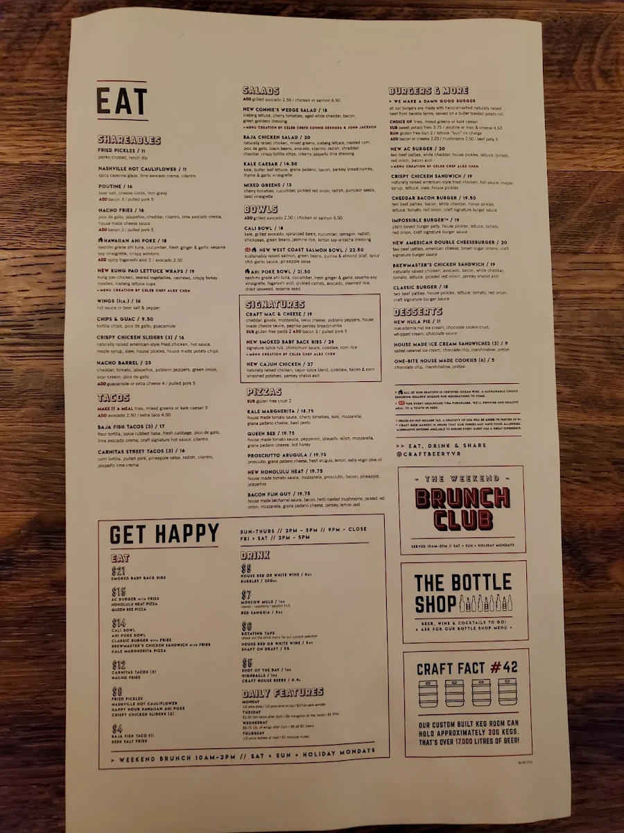 Menu, CRAFT Beer Market English Bay
