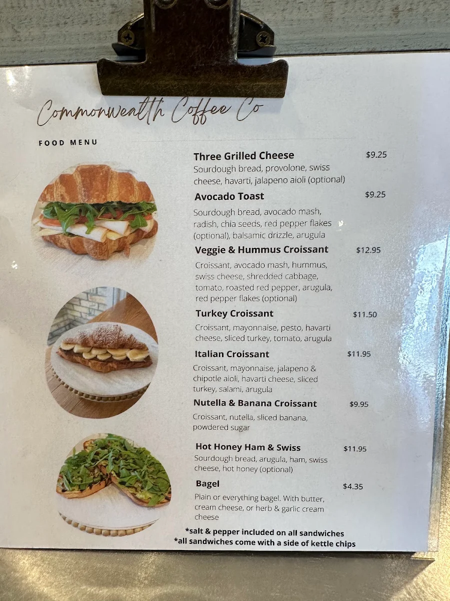 Menu, Commonwealth Coffee