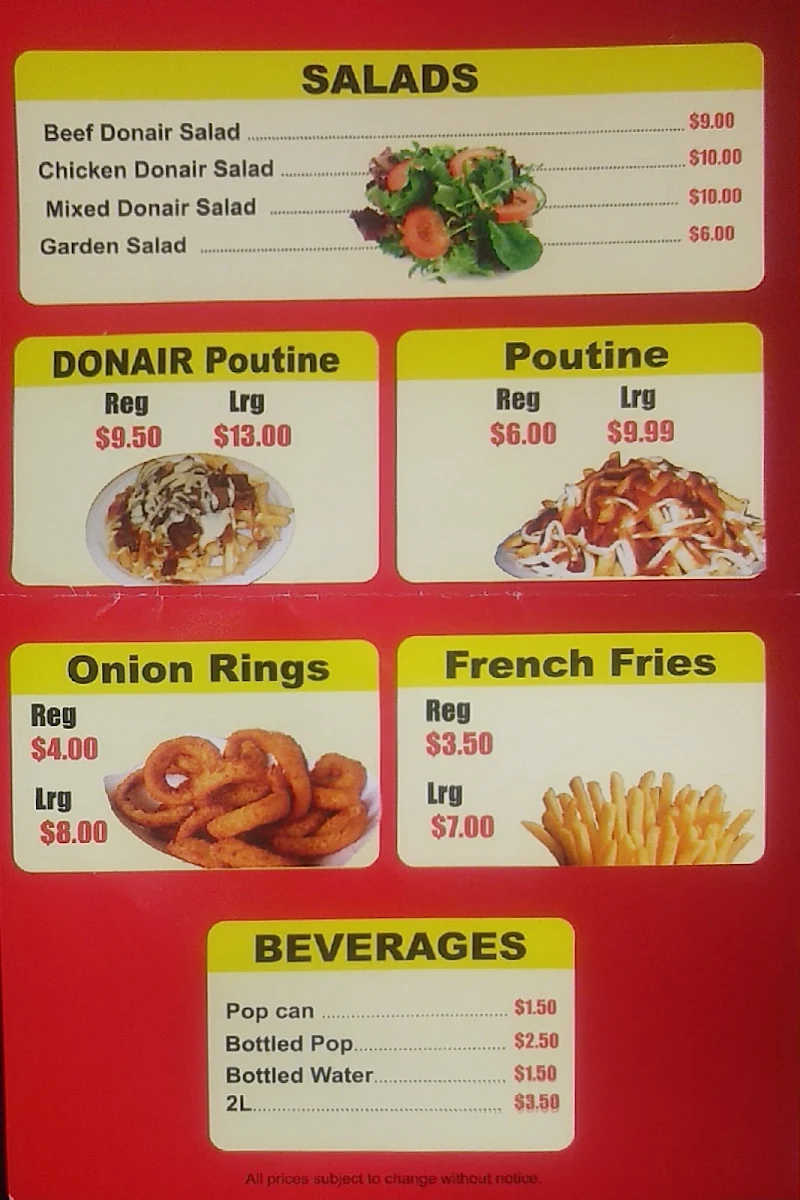 Menu, Donairlover