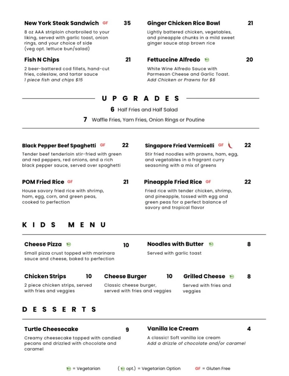 Menu, Kettle Valley Public On Main Bar & Grill