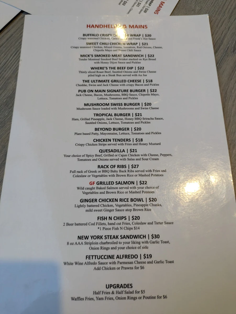 Menu, Kettle Valley Public On Main Bar & Grill