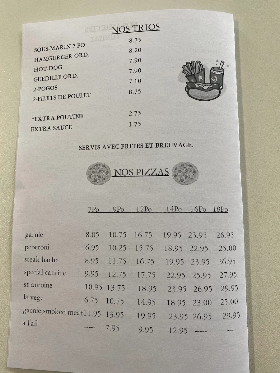 Menu, Cantine Rendez-Vous Ouellet Inc