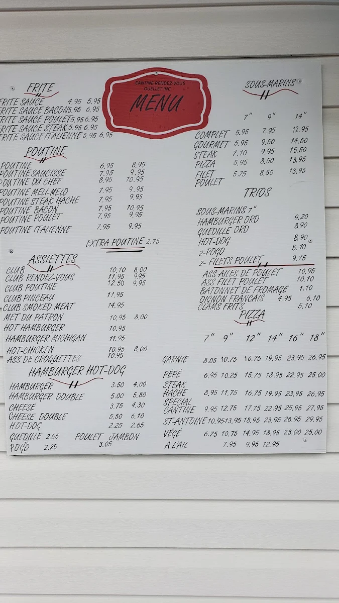 Menu, Cantine Rendez-Vous Ouellet Inc