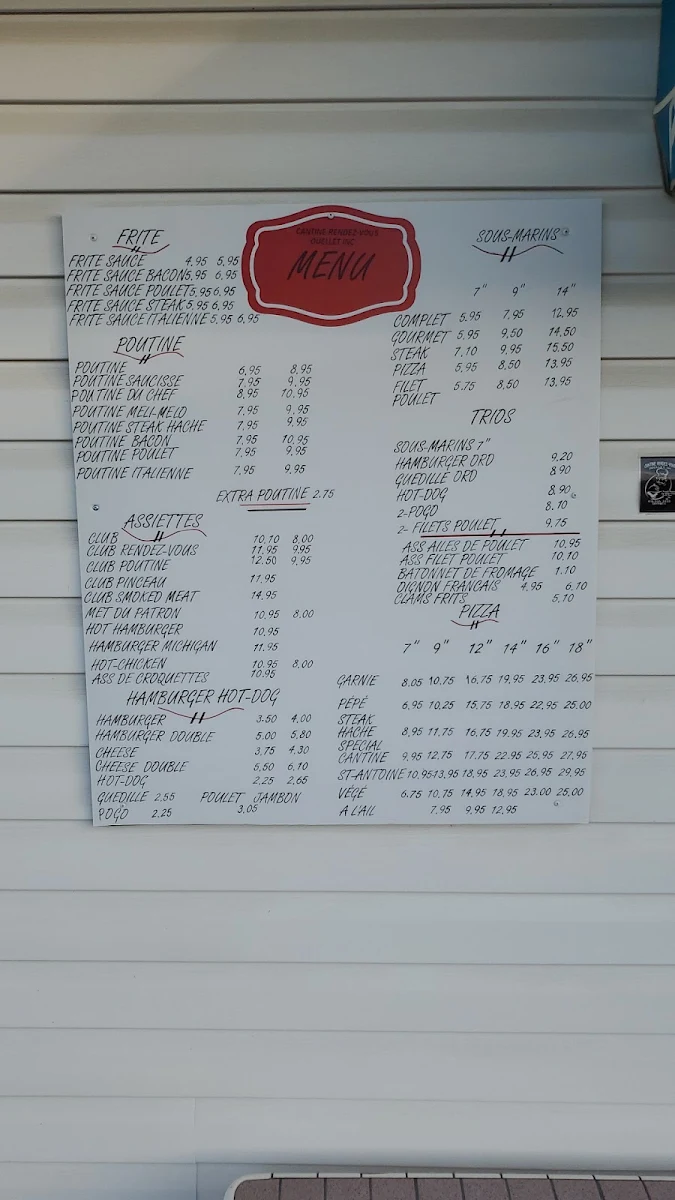 Menu, Cantine Rendez-Vous Ouellet Inc