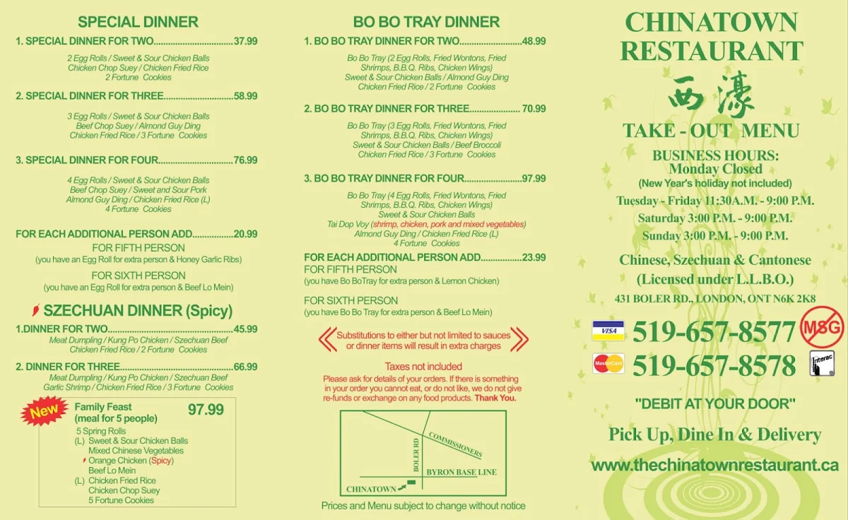 Menu, Chinatown Restaurant