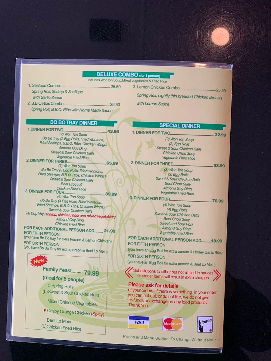 Menu, Chinatown Restaurant