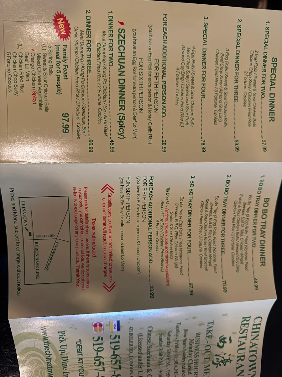 Menu, Chinatown Restaurant