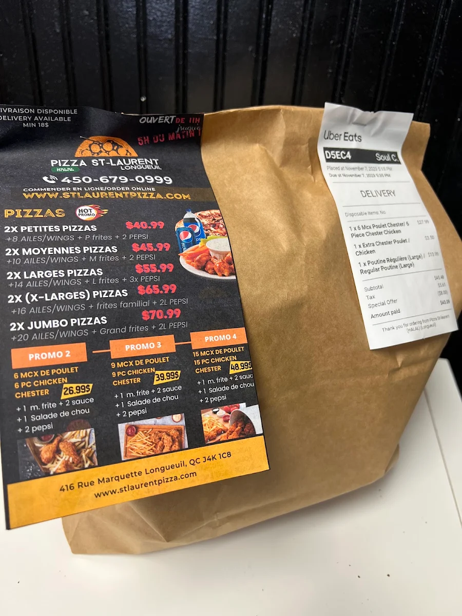 Menu, Pizza st laurent (Halal)