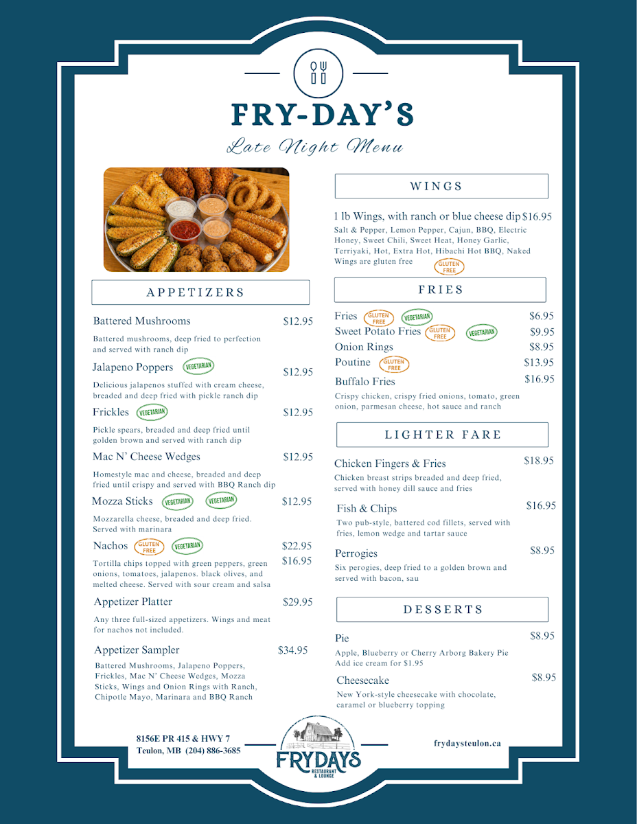 Menu, Fry-Day's Restaurant & Lounge