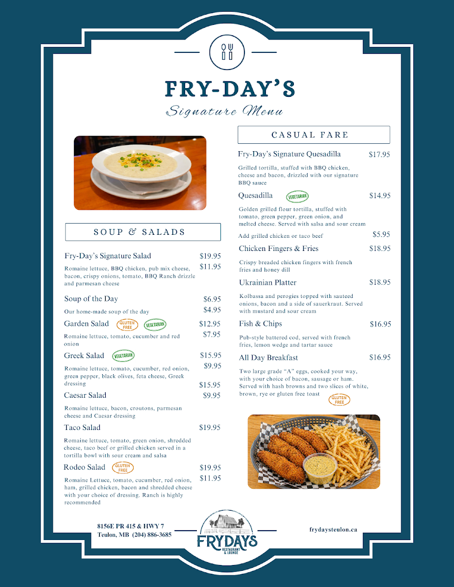 Menu, Fry-Day's Restaurant & Lounge