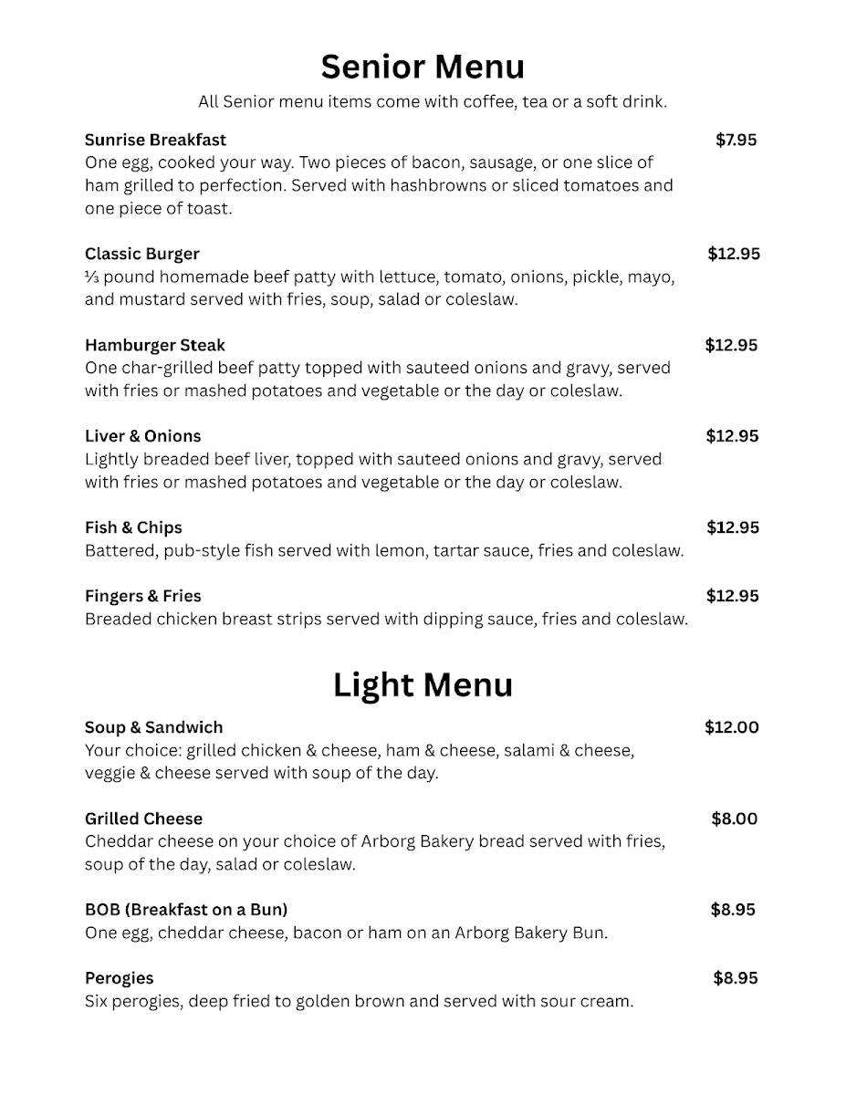 Menu, Fry-Day's Restaurant & Lounge