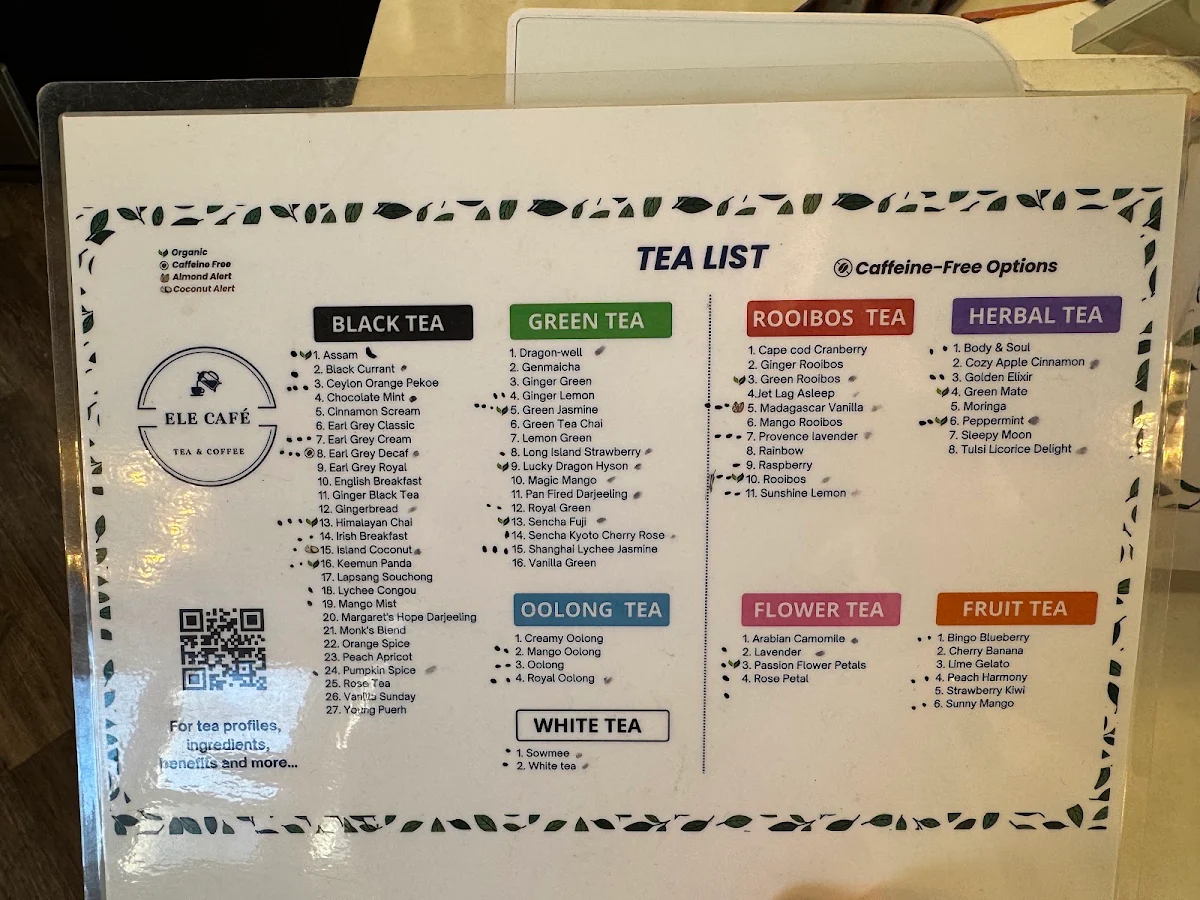 Menu, Ele Cafe ( Tea & Coffee )
