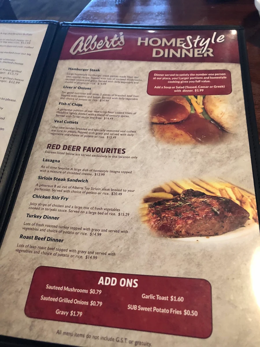 Menu, Albert's