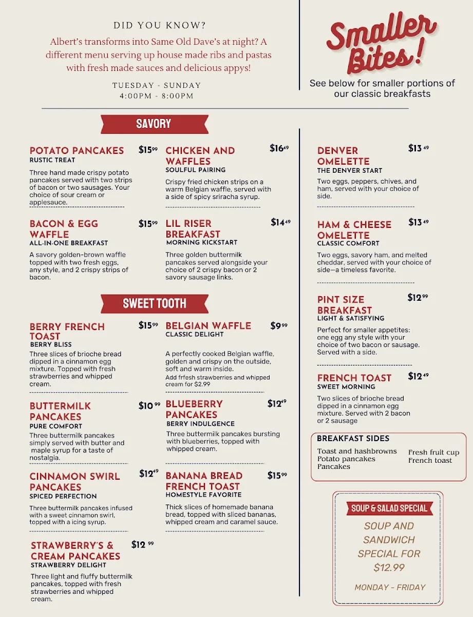 Menu, Albert's