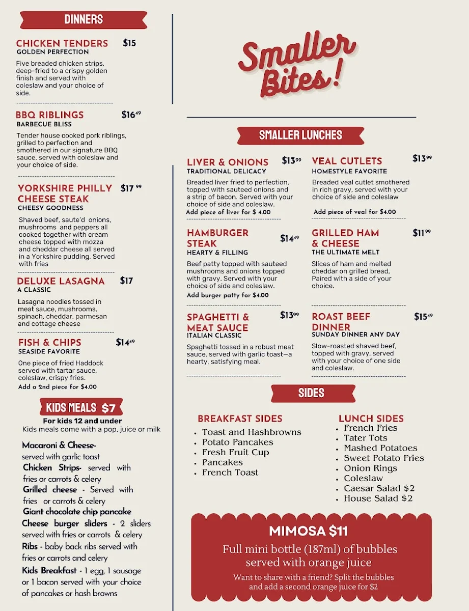 Menu, Albert's