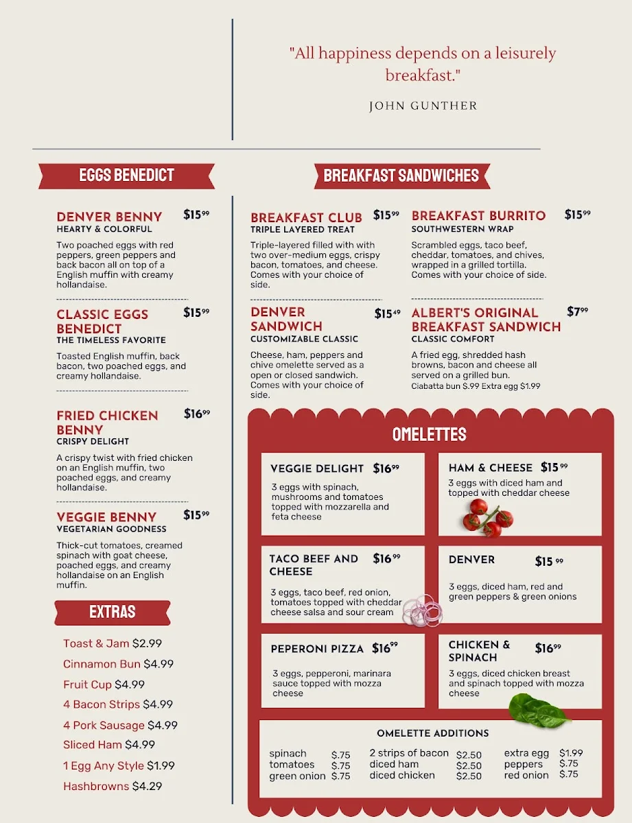 Menu, Albert's