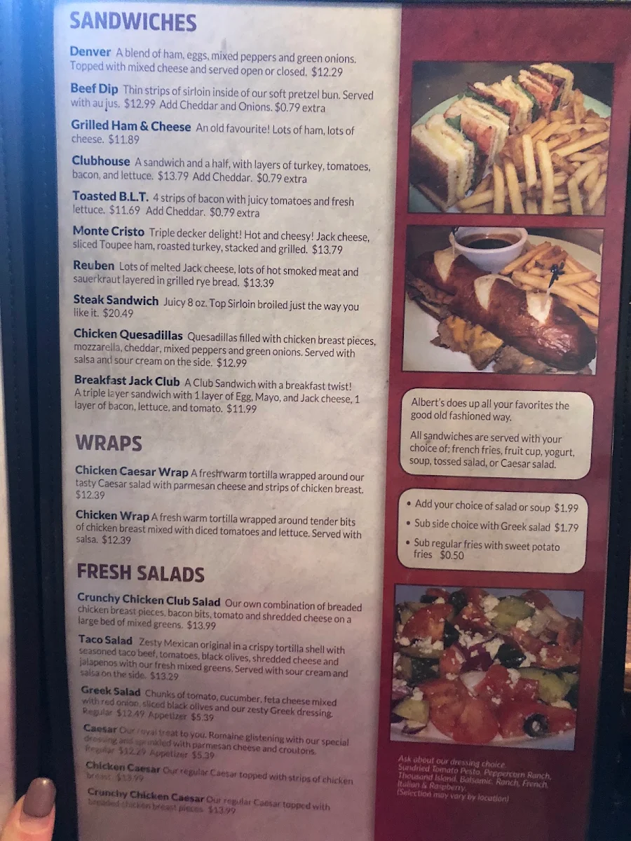 Menu, Albert's