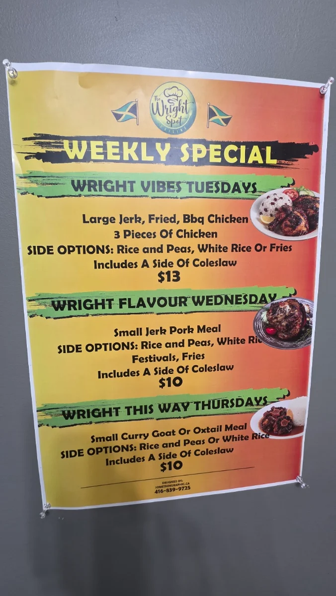 Menu, The Wright Spot Cuisine