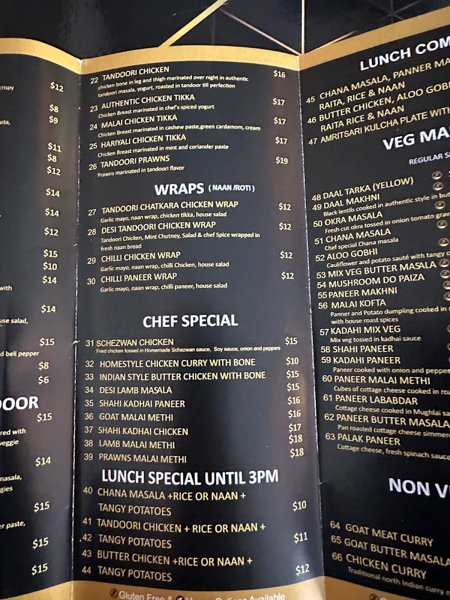 Menu, Chatora Indian Restaurant