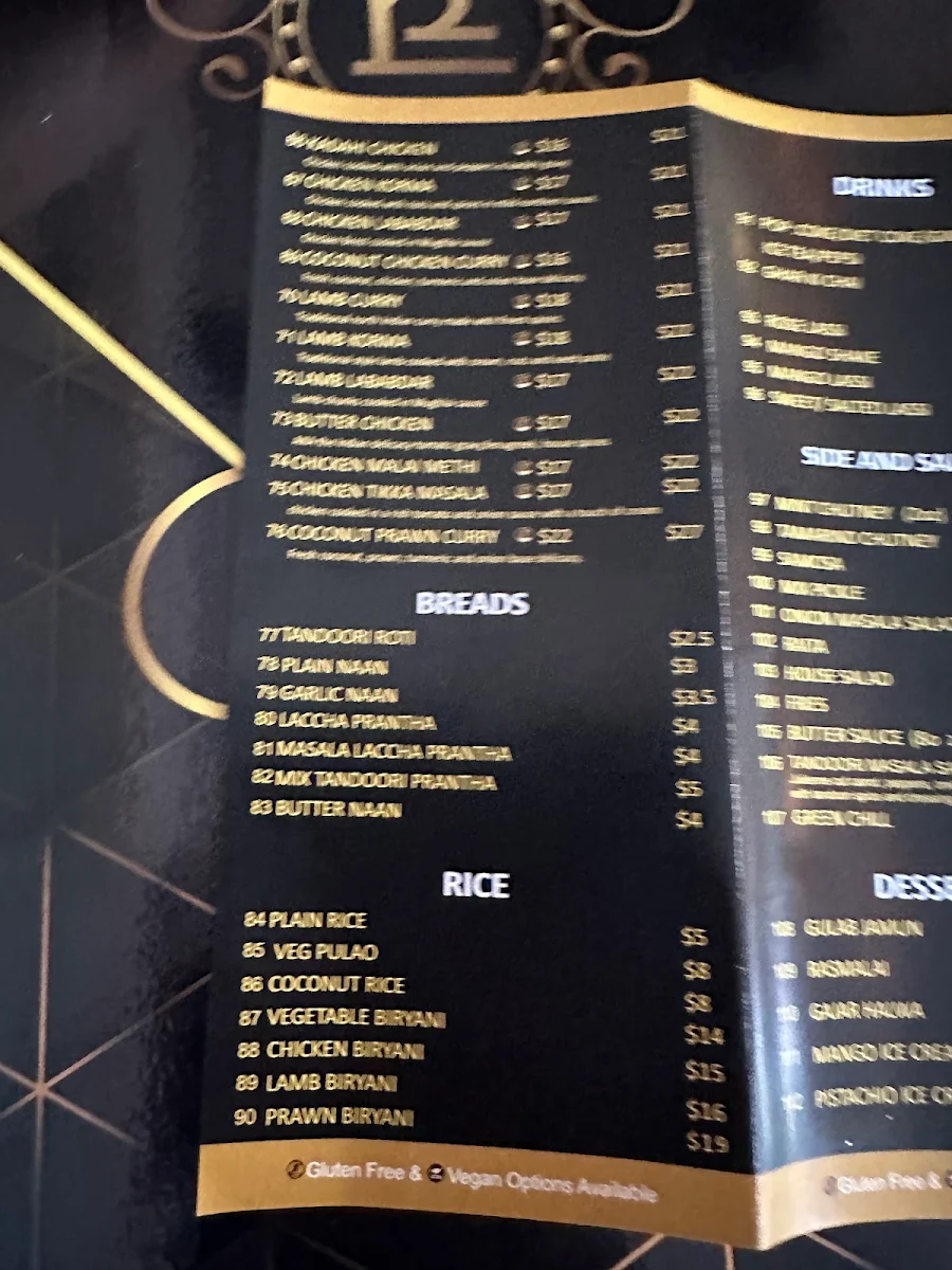 Menu, Chatora Indian Restaurant