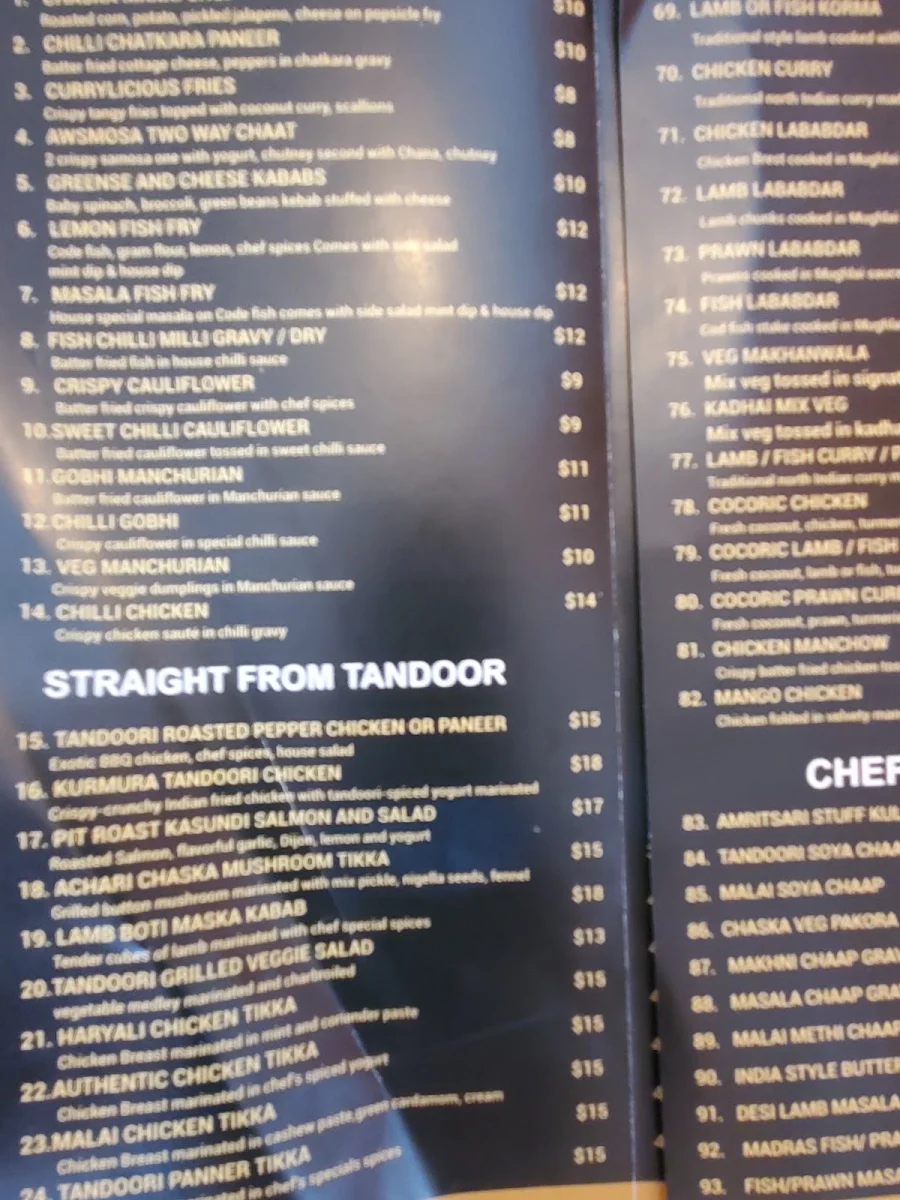 Menu, Chatora Indian Restaurant
