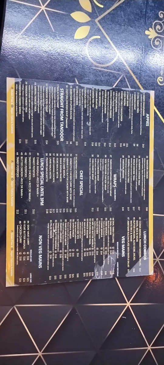 Menu, Chatora Indian Restaurant