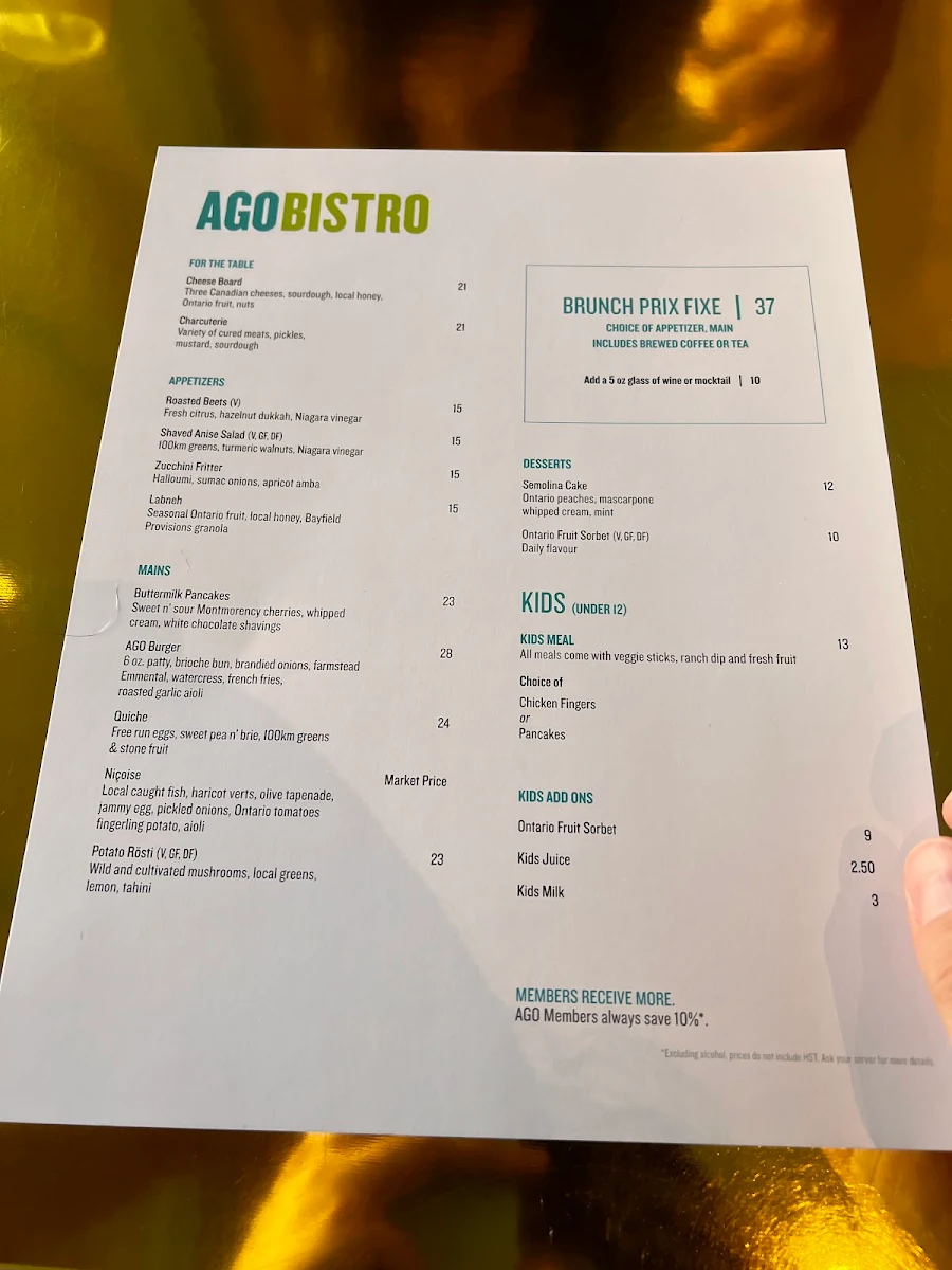 Menu, AGO Bistro